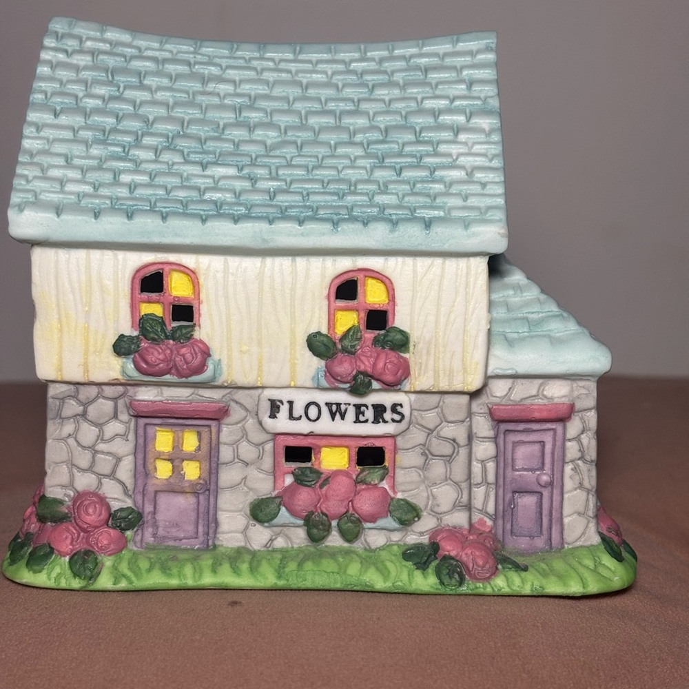 Easter Village Ceramic Collect Flower Shop Figurine- 1990s Vintage Avon Products